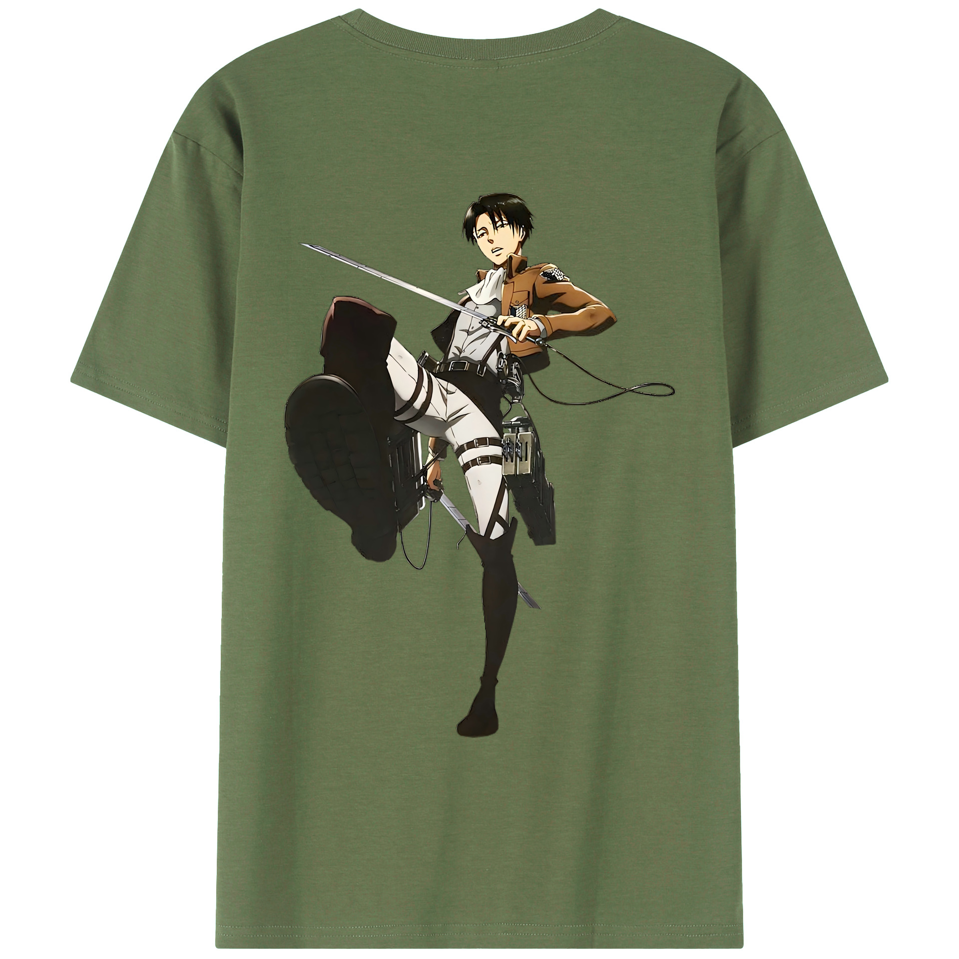（画像用） 進撃の巨人 リヴァイ·アッカーマン Attack on Titan Levi Ackerman 綿100％ メンズ半袖Tシャツ（バックプリント） 通気性